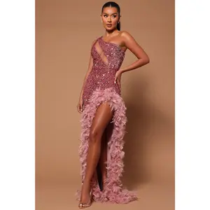 Esme Sequin Feather Maxi Dress - Pink