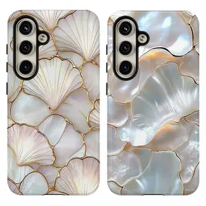 Stained Flat printing Seashell Phone Cases , Shockproof Rugged Cover Dual Layer Soft TPU Hard Bumper Shell for Samsung S26 S25 S24 S23 S22 S21 NOTE20 Ultra A71 A56 A36 Plus FE A06 A13 A14 A15 A16 A23 A25 A26 A34 A52 A53 A54 A55 Edge, Coquette Coastal