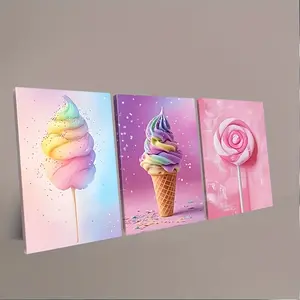 3-piece modern canvas wall art decoration, artistic decorative style with rainbow rock candy pattern, vertical design, suitable for living room and bedroom
