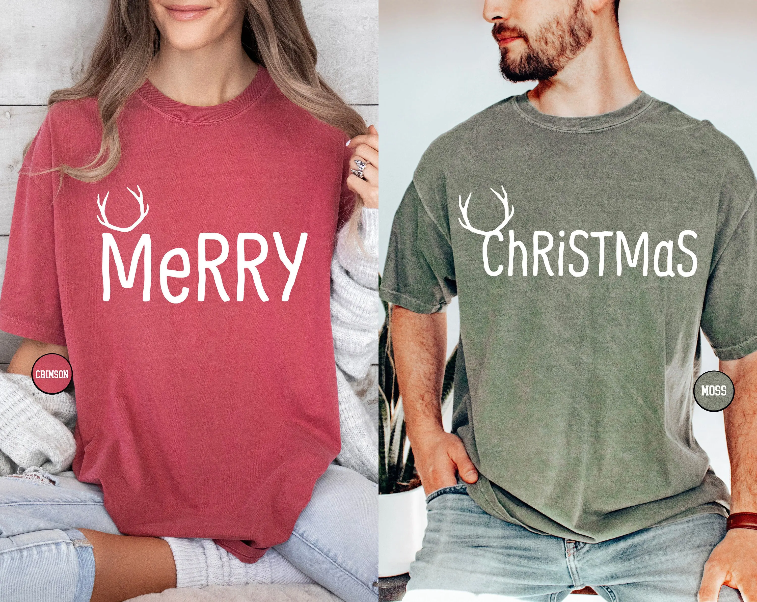 Merry Christmas Couple Tees – Comfort Colors Matching Christmas Shirts for Husband and Wife – Holiday T-Shirt for Couples