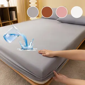 Solid Color Waterproof Fitted Sheet, 1 Count Soft Comfortable Dust Cover with Elastic Rubber Band, Bedding Supplies for Home Hotel Dormitory, Solid Bed Sheets