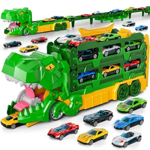 Foldable Transformable Dinosaur Truck with 12 Die-cast Cars, Slide Forward, Car Track, Transport Set, Best Gift for Birthday/Christmas, High Quality Design Party Party Holiday Gift