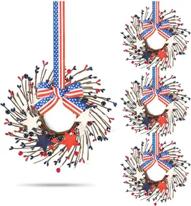 4 PCS Small Patriotic Wreath Mini 4th of July Wreaths for Kitchen Cabinets Farmhouse Artificial Red White Blue Stars Memorial Day Windows Wreaths for Independence Day Porch Wall Decor