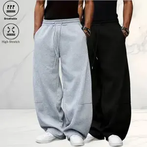 Men’s summer high stretch wide leg sweatpants two pack, American street style, patchwork and pocket patchwork design, versatile casual pants with a loose fit, breathable for everyday outdoor wear casual wear comfortable Loose-Fit Drawstring tiktokshopspri