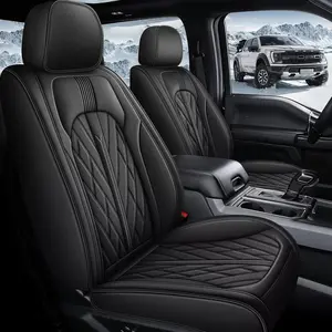 Custom Waterproof Perforated Leather Car Seat Covers, 5-Seat Full Set for Ford F150 (2009-2025) & F250-F450 (2017-2025), Black Truck Car Accessories