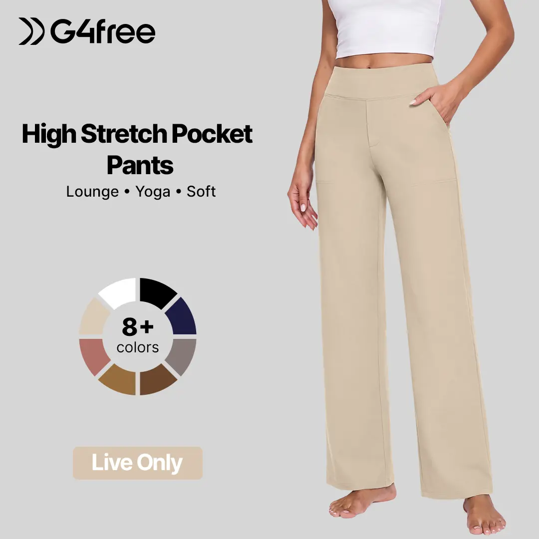 【Live Exclusive】G4Free Women's High-Waisted Wide Leg Pants - Office to Weekend Athleisure Trouser with Pockets Bottom, Bottoms, Minimalist,#sohochic