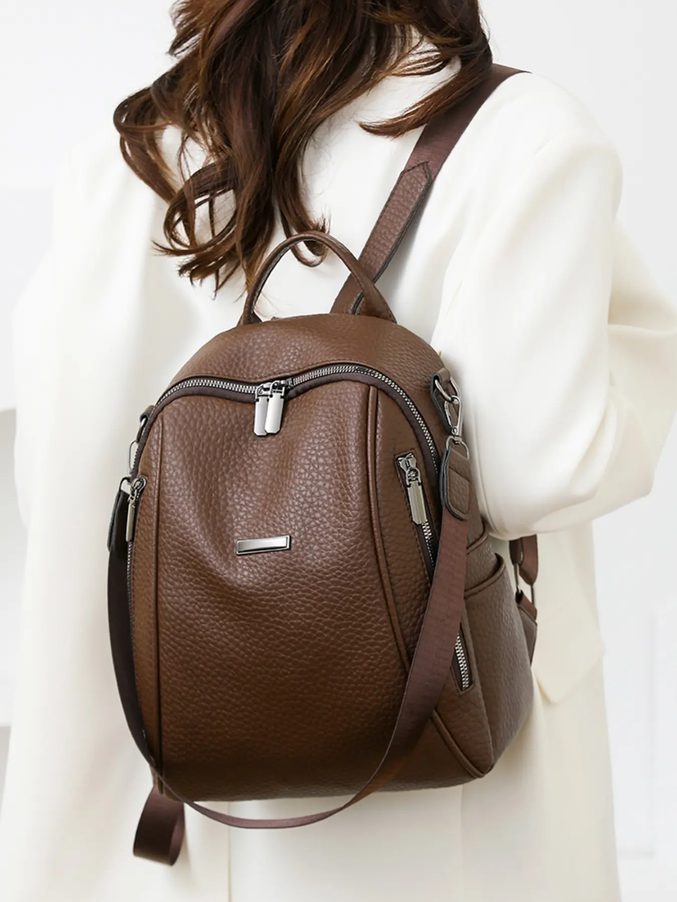 Women's PU Leather Backpack, Large Capacity Casual Vintage Style, Commuter Bag, Street Fashion Simple Laptop Bag, Travel Shoulder Bag, Casual Lightweight Backpack, Backpacks Women