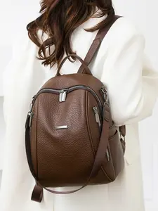 Women's PU Leather Backpack, Large Capacity Casual Vintage Style, Commuter Bag, Street Fashion Simple Laptop Bag, Travel Shoulder Bag, Casual Lightweight Backpack
