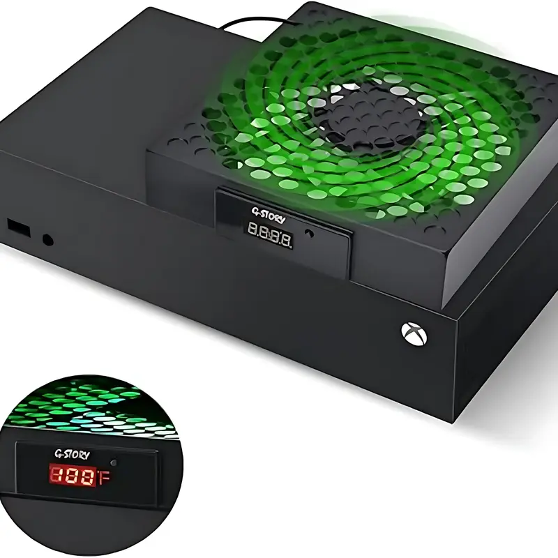 G-STORY Cooling Fan for Xbox Series S - Automatic Temp-Adjustable 3-Speeds (1500/1750/2000RPM) 140MM High-Performance Accessory, Low Noise, LED Display, RGB Button, Portable Easy-to-Install, Extends Console Life, Includes Cable, Red Light Alert >48℃
