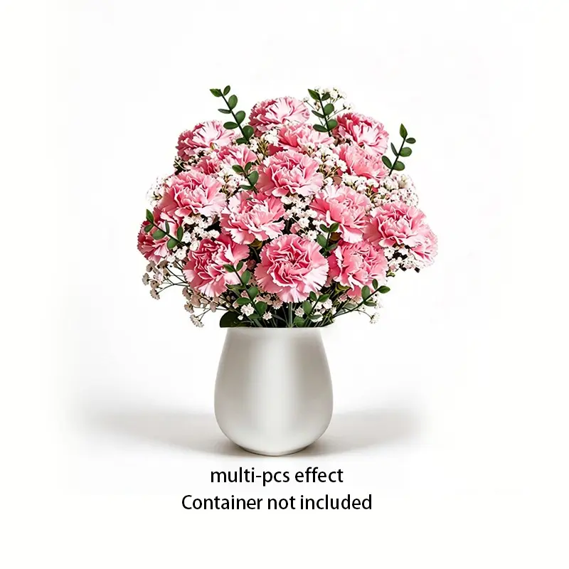 Artificial carnation bouquet with baby's breath, carnation stems, and eucalyptus, low-maintenance, suitable for vase arrangements, Decorative, Artificial Flower Set, New Year - Mother's Day - Valentine's Day - Christmas