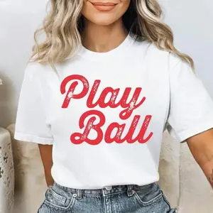 Play Ball T Shirt Game Day Top Baseball Fan Tee Women's Sporty Mom Softball Shirt