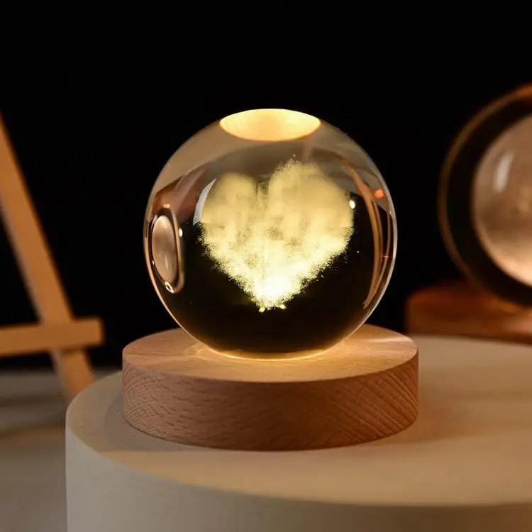 3D Tech Laser Engraved Décor Crystal Ball (Heart-shaped Clouds of love ) Galaxy, Solar System & Animal Series Figurines Collectibles Gifts for Women,Creative Gift for Love, Friendship Birthday. Perfect gift Surprise Idea for Girlfriend,Lover Kids, Friends