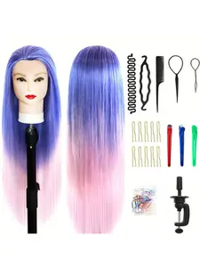 Professional 66cm Hairstyling Mannequin Head with Synthetic Hair, Realistic Braiding Practice Doll Head for Salon & Beauty School
