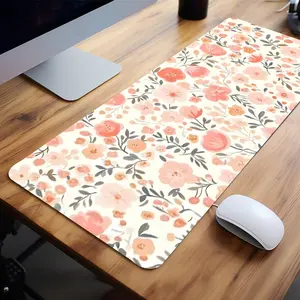 Extra Large Floral Watercolor Mouse Pad Pink Coral Blossom Gaming Desk Pad 35x16 Inch Computer Keyboard Mousepad with Non-Slip Rubber Base Durable Stitched Edge Perfect Gift for Home and Office Desk Accessories Gaming Desk Accessory