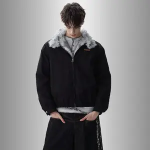 American retro leather-collar short cotton jacket, thick winter workwear jacket GARMENTARY