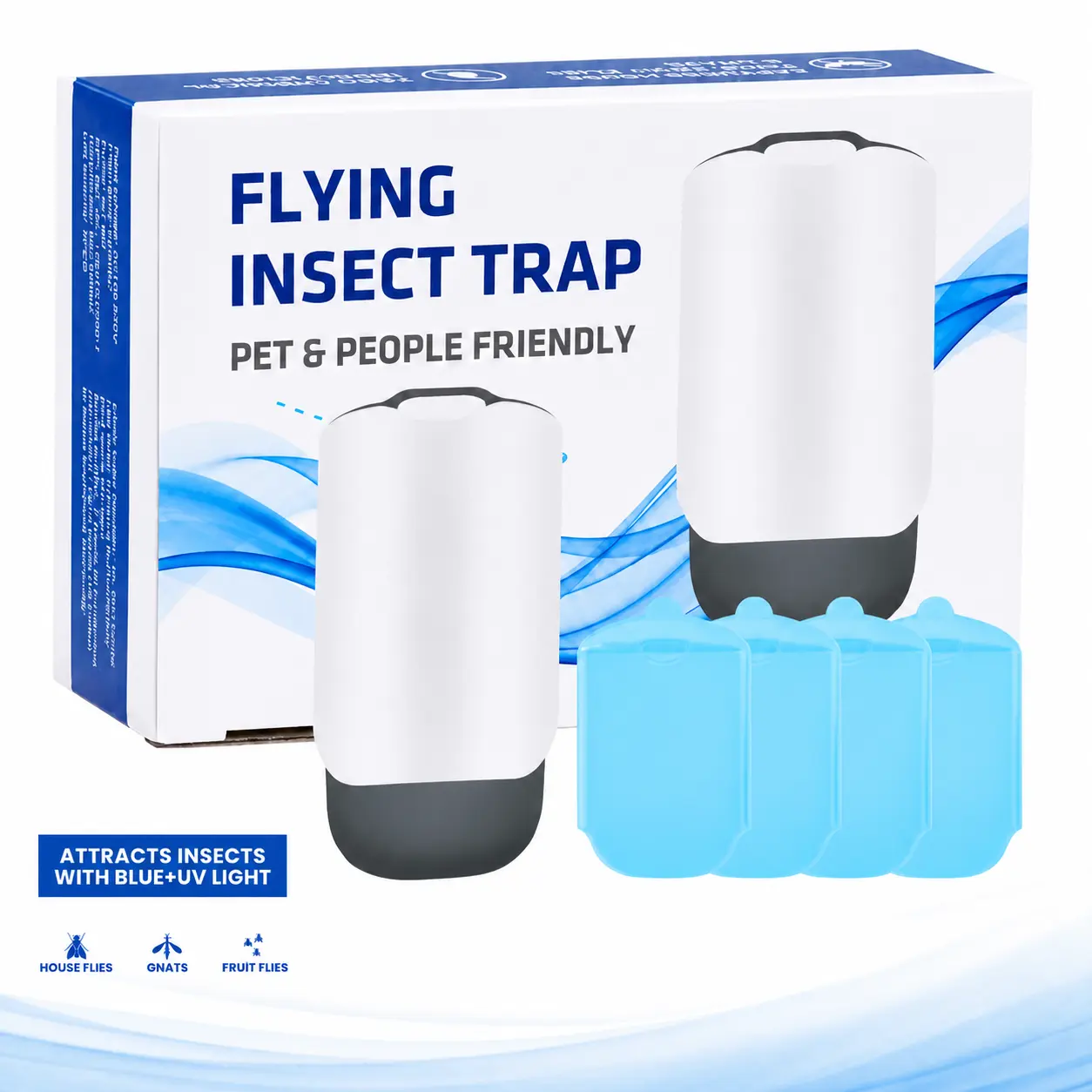 Indoor Flying Insect Trap, Blue UV Light Fruit Fly & Gnat Catcher, Quiet No-Zap Bug Trap for Kitchen, Bedroom, Bathroom, Office & Home