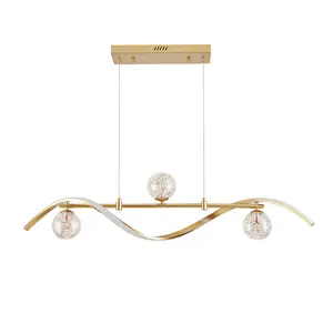 4-Light LED Linear Kitchen Island Lighting in Gold with Glass Globe Shade Dimmable