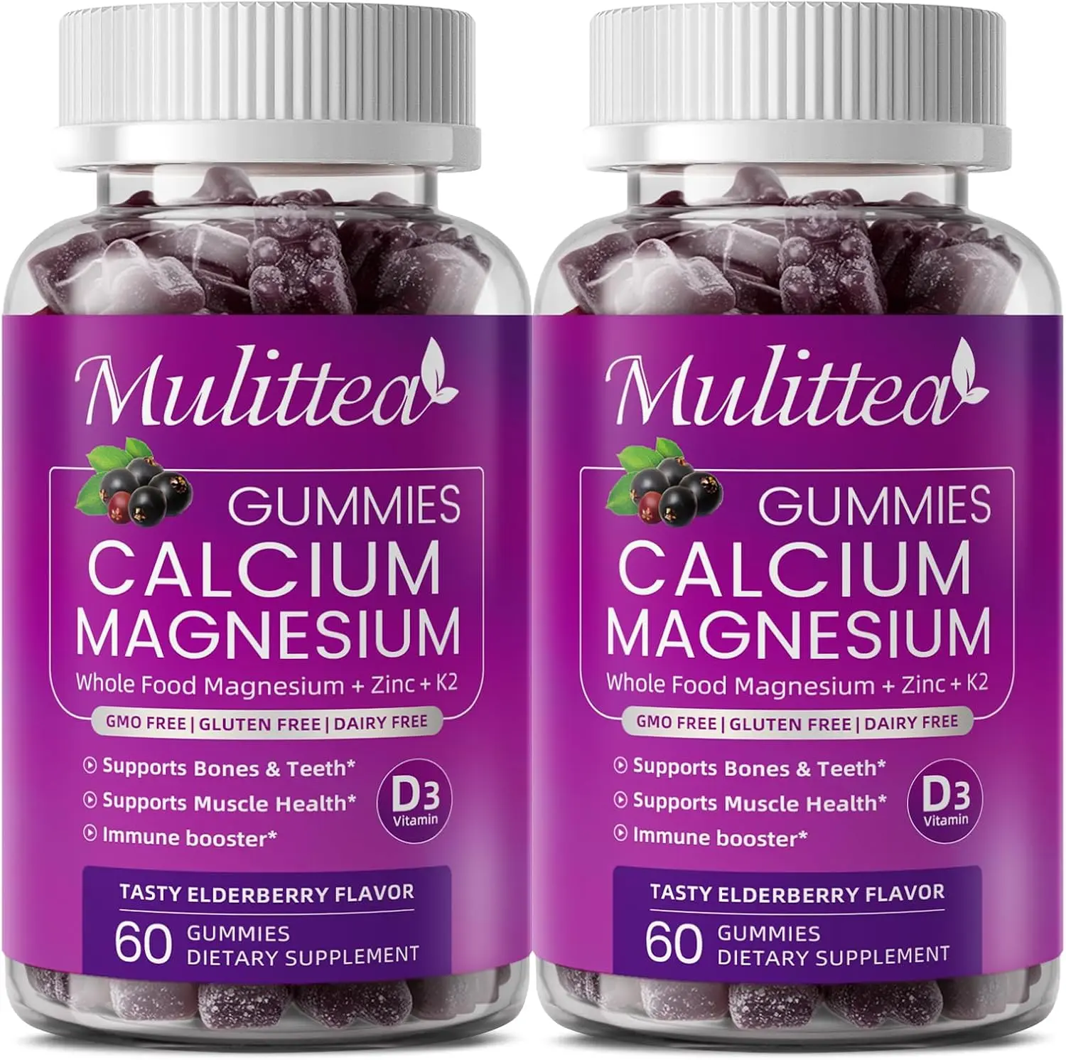 Plant Based Calcium Supplement with Vitamin D3,K2 Gummy for Bone Strength, Contains Whole Food Natural Minerals-Bone Health, Calm Mood & Sleep Support for Women & Men (2 Pack)