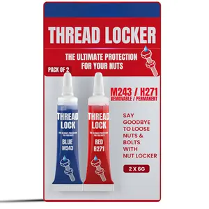 -6gx2 Pack Thread Lock Medium and  Strength for Nuts, , and Metals, Threadlocker Lock Tight & Seal Fasteners with  and Consistent Performance