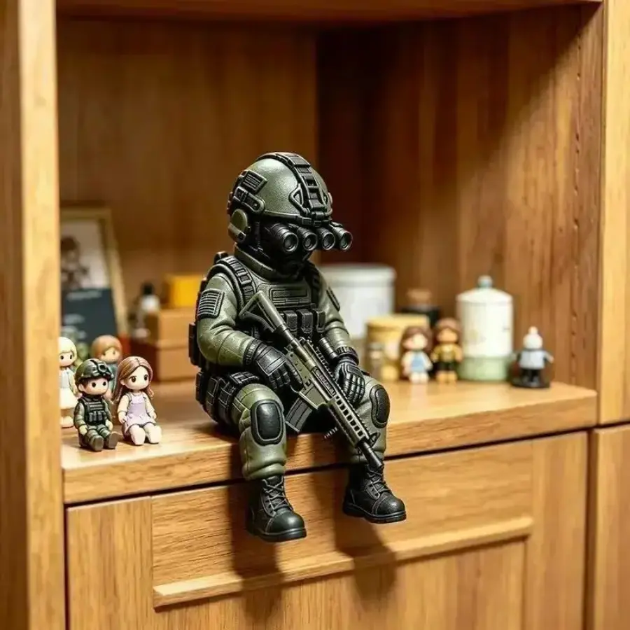 Compact Military Statue Figurine, Fully Equipped Tactical Special Forces Minifigure with Night Vision Gear, Detailed Miniature Collectible Desk Ornament, Man Cave Decor, Perfect Halloween & Christmas Holiday Gift for Military Fans