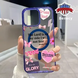 Magnetic Phone Case Supports Wireless Charging for iPhone 15 16 14 Pro Max 13 12 11 XR XS Plus E Faith Over Fear Psalm Christian Aesthetic Pattern Shockproof Clear Slim Protective Softcase Transparent Cover Smartphone Acrylic Casing