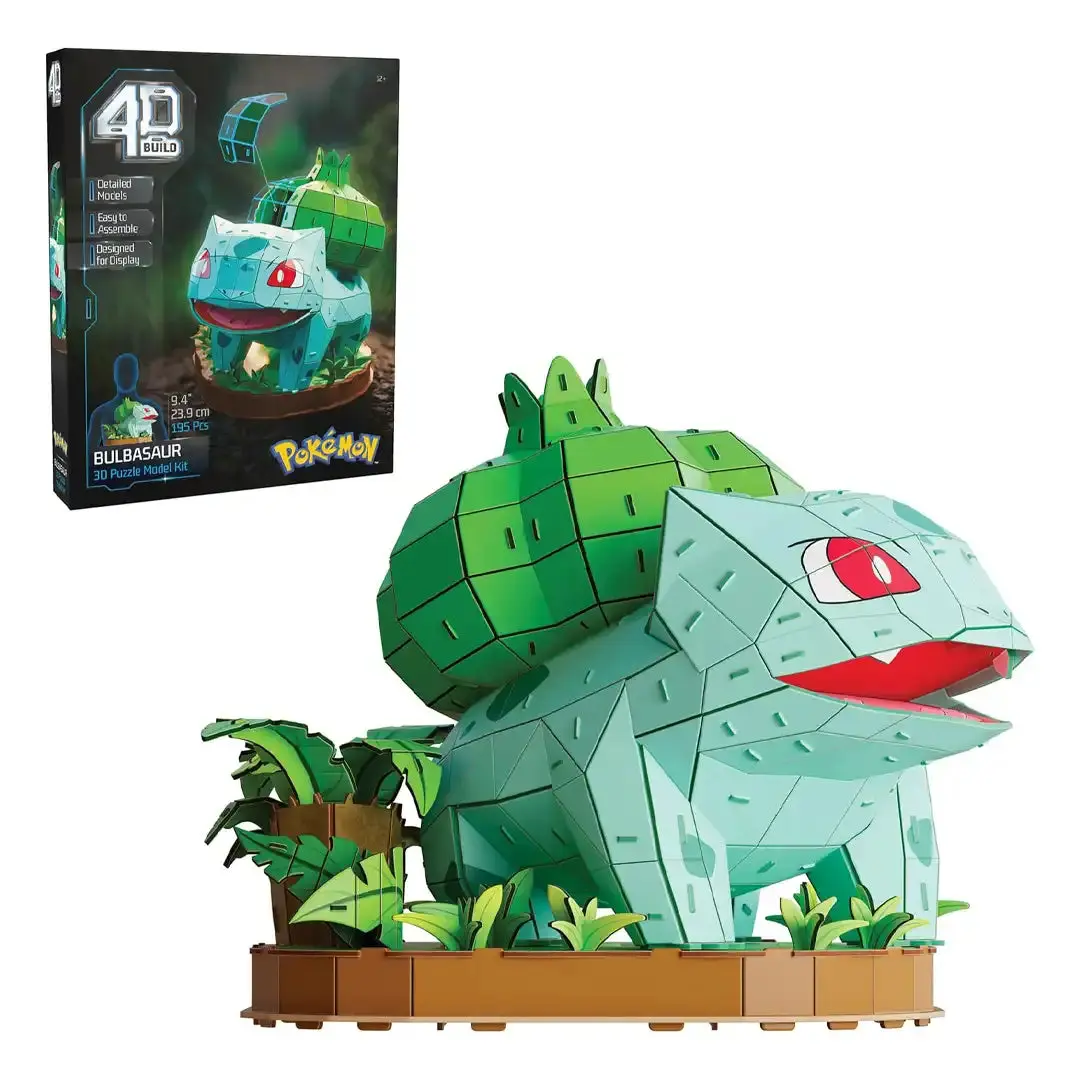 Pokemon Bulbasaur 4D Build Construction Model Kit, Unisex Beginner-Friendly Easy-to-Assemble 195-Piece Set, Suitable for 12+ Years, Ideal for Gaming Setups & Decoration, 9.3" W x 11.4" D x 9.4" H