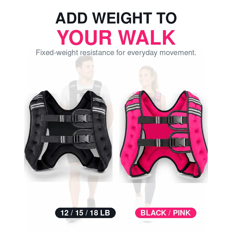 [SummerVibes]weighted vests women 10/12/15/18LB, Adjustable Rucking Vest for Walking, Running, Strength Training, Fitness, with Reflective Stripe, Workout Vest for Men & Women,Black/Pink sohochic