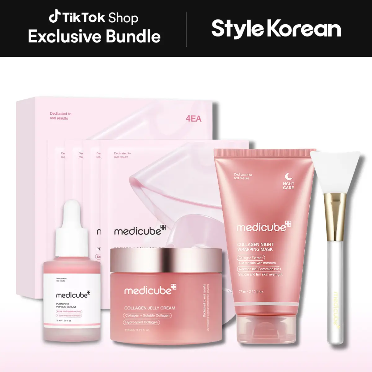 [Medicube] The Ultimate Plump & Glow Set | Elastic, Glass Skin, Glow, Plump | Collagen Jelly Cream 110ml, Collagen Night Wrapping Mask, PDRN Pink Collagen Gel Mask, PDRN Pink Peptide Serum, Jelly Brush)