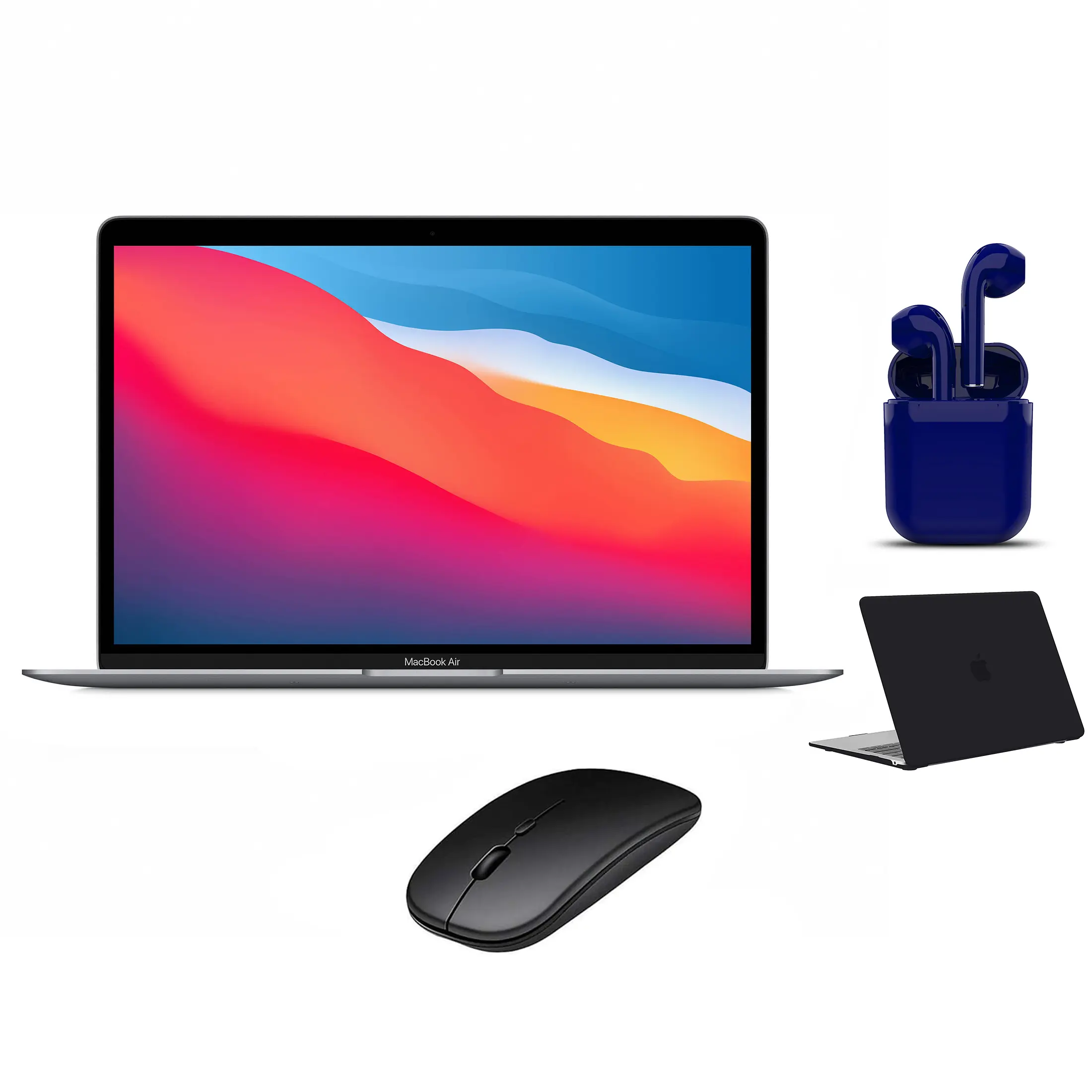 Refurbished Apple Macbook Air 2020 13.3-Inch, All Colors, 8GB RAM, 128GB SSD, Bundle: Protective Case, Wireless Mouse, Earbuds, Charger (Good)
