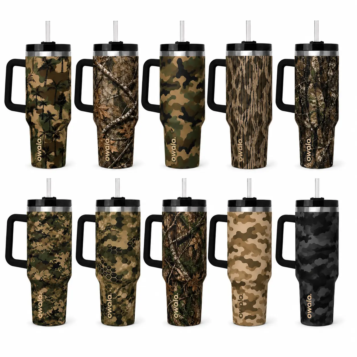 Owala Palm Tropical Camo 40oz FreeSip Sway Tumbler – Limited Edition Insulated Stainless Steel Water Bottle with Straw