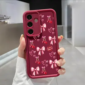Cherry Bow Soft&Flexible TPU Silicone Phone Case For Galaxy S26 Ultra S25 Edge S24 FE S23 S22 S21 Plus A13 A14 A15 A16 A17 A33 A34 A35 A36 A52 A53 A54 NOTE20 Durable|Shockproof|Full Camera Protection|Anti-Fingerprint summerwins