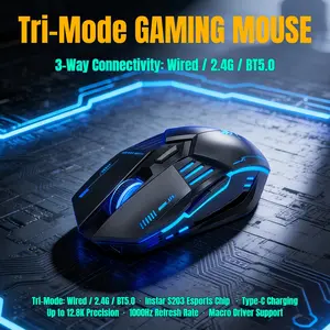 T-WOLF X7 Wireless Gaming Mouse | Silent & Quiet Click | Tri-Mode 2.4G / BT5.0 / Wired | Office & Esports Ready