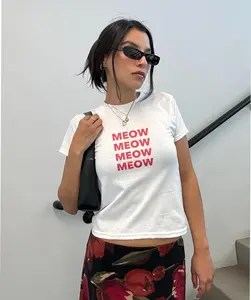 Meow Meme Baby Tee Shirt Y2k Trendy Shirt For Women Coquette Shirt Custom Cat Graphic Tshirt Gift For Her Sarcastic Brain Rot Funny Top