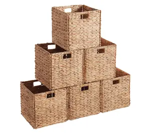 Ornavo Home 6 Pack 13 Inch Water Hyacinth Collapsible Baskets