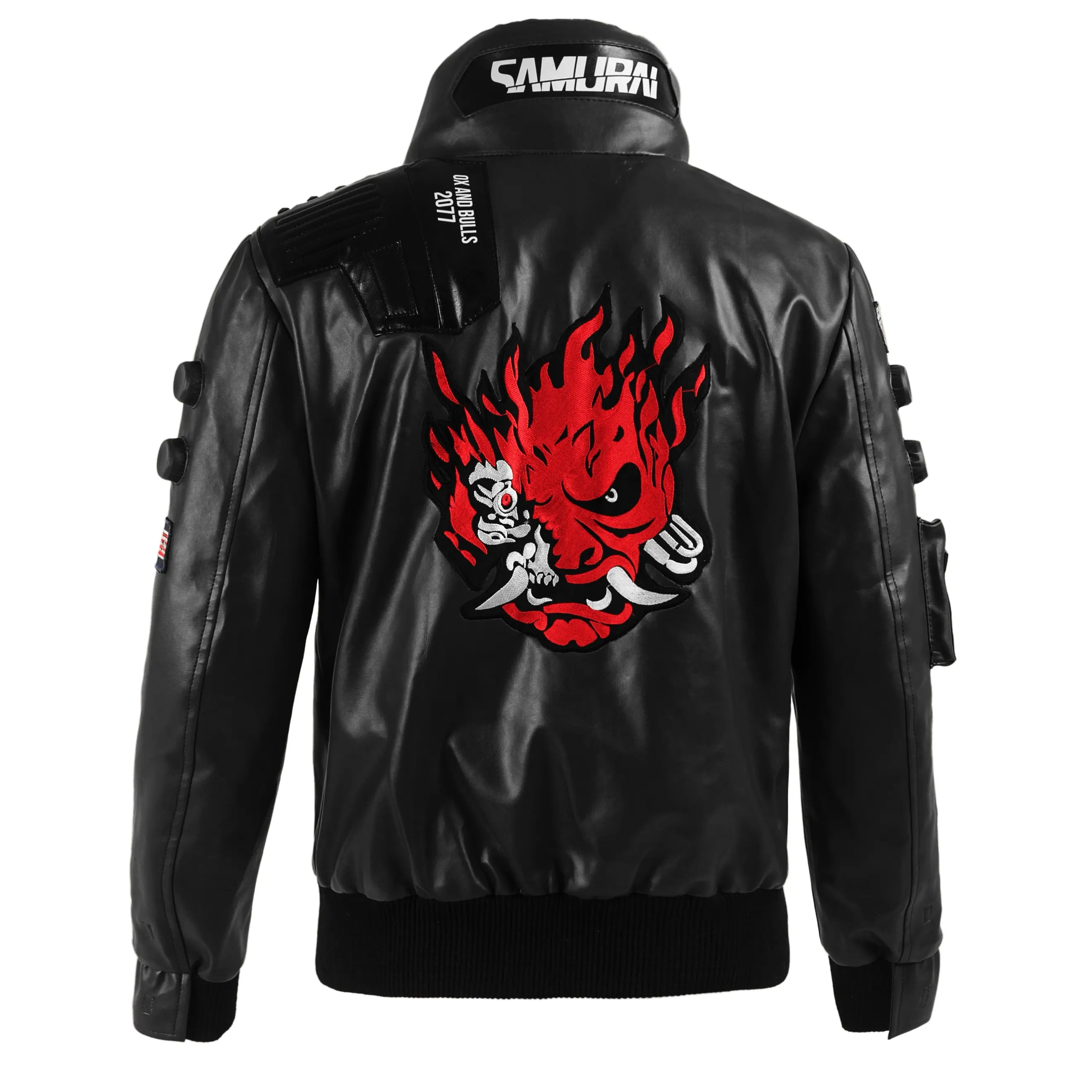 Ox and Bulls Handmade  V's  Black Jacket 2077 David Cosplay Costume Casual Vegan Leather Jacket Menswear Zipper Coats  Personalized Shirt Underwear Tops Bulls Cyberpunk Clothes Pockets