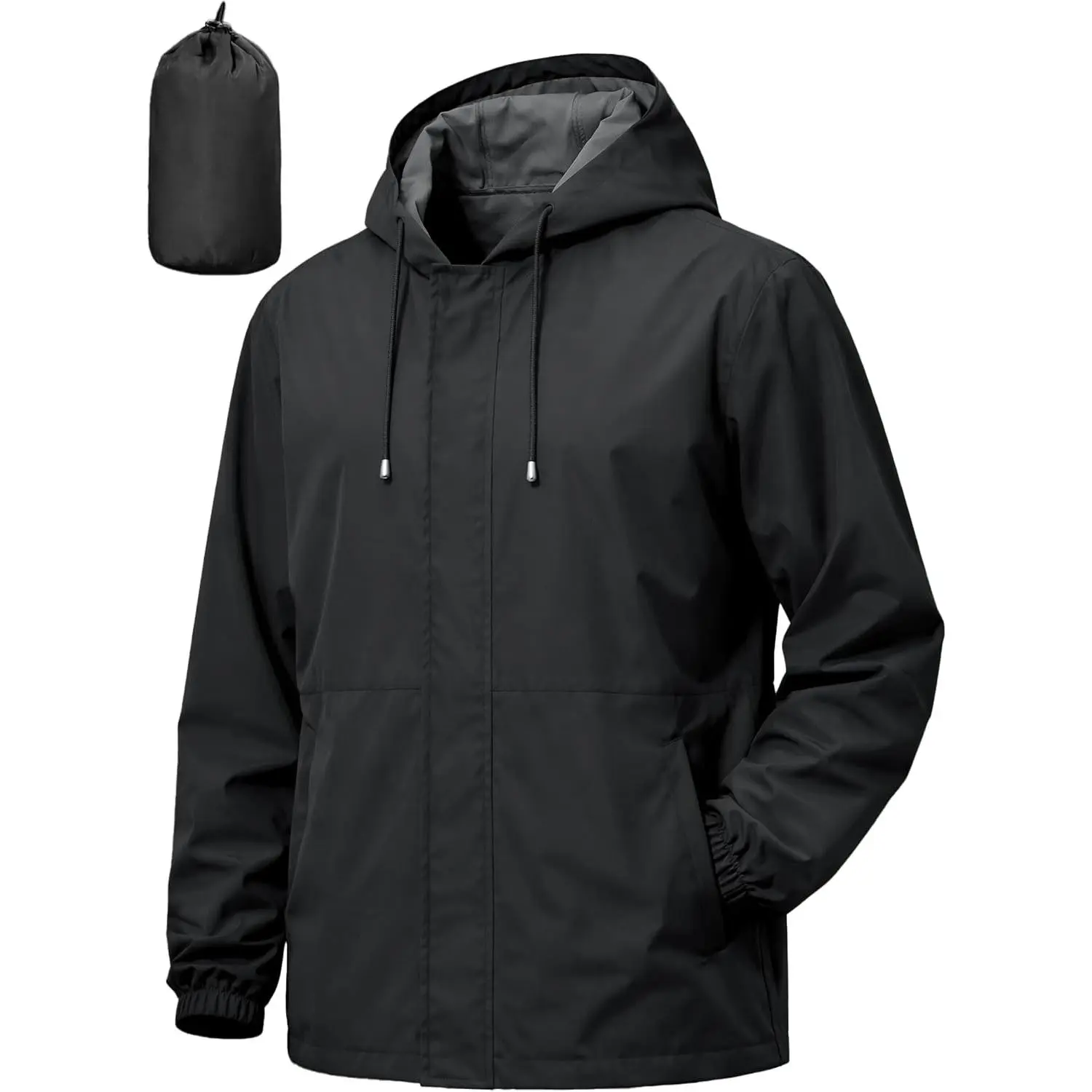 Men's Lightweight, Compact Pack, Hooded Waterproof Windbreaker for Cycling, Hiking, Travel