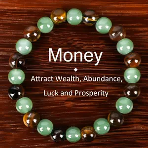 Elegant Money Attraction Bracelet with Green Aventurine & Tiger Eye Blue Friendship Beaded Jewelry Protection Encouragement Gift Fashion Handmade Colorblock Crystal