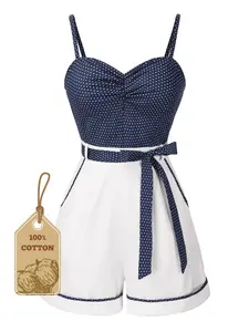 Blue 1940s Polka Dot Patchwork Suspender Romper
