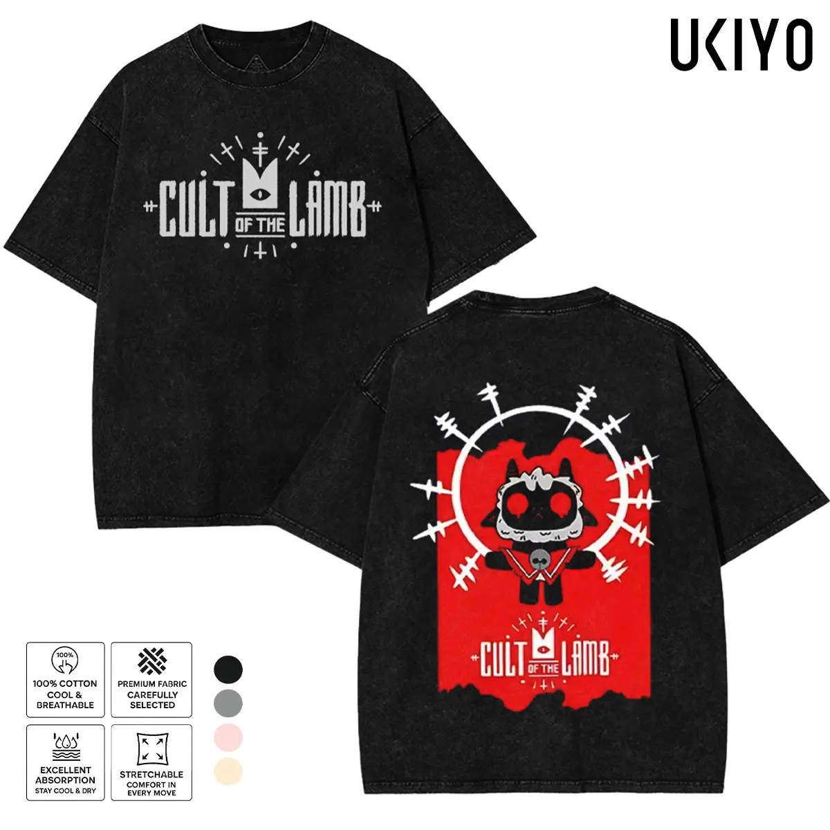 Cult Of The Lamb Graphic Tee Indie Gaming The Lamb Vintage Acid Wash T-Shirt Unisex Heavyweight Cotton Oversized Streetwear Tshirt Occult Merch Clothing