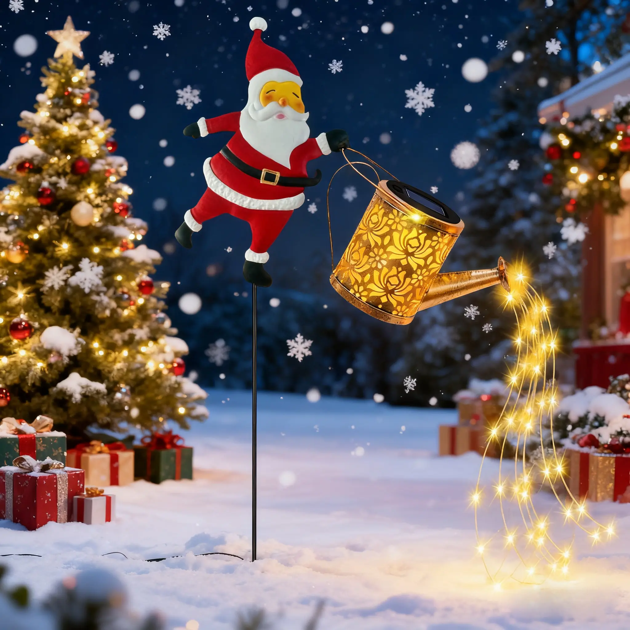 Outdoor solar Christmas snowman lantern hanging light, Santa Claus/snowman outdoor stake lights for lawns, colorful or warm white LED palace-style decorative lights for gardens, suitable for garden gates, porches, lawns, courtyards, farm paths—a wonderful