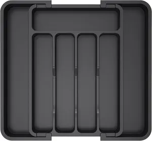 Silverware Drawer Organizer, Expandable Utensil Tray for Kitchen, BPA Free Flatware and Cutlery Holder, Adjustable Plastic Storage for Spoons Forks Knives, 8.5"-14.1" x 12.1", Black