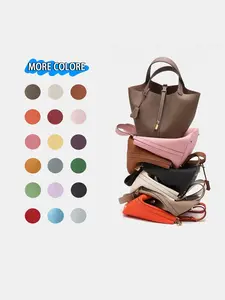 New Cowhide Bucket Bag for Women, Genuine Leather Handbag, Casual Plain Design, Single Root Strap, Leisure Occasion, All Seasons