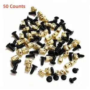 Pack of 50 Hinge Mounting Expansion Nut Kit, Durable and Robust 6mm Expansion Metal Hinge Dowel Inserts with Screws–Door Hinge Repair Kit for Secure Cabinet Door Fastening