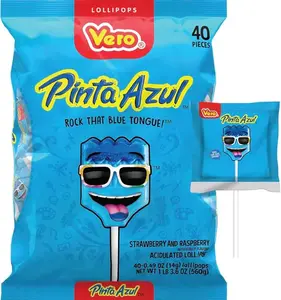 Vero Pinta Azul Strawberry Raspberry Candy Lollipops, 40 Count Bag