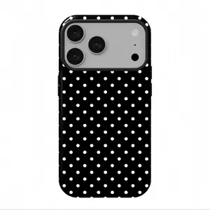 Black Polka Dot iPhone Case for iPhone 17 ProMax 16Pro 15 14 13 12 Samsung 25 Ultra Plus 24 23 22 Double Layer Protective Black and White Aesthetic Phone Case