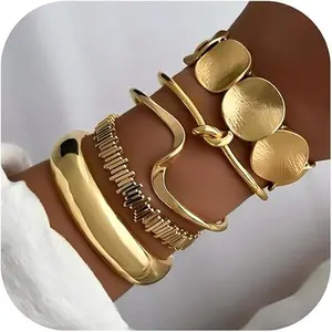 5-Piece Set Irregular Geometric Wave-Knot Bracelets, Bohemian Stackable Beaded Bracelets, Trendy Vintage Handmade Elastic Wristband Jewelry for Women Daily Party Street Wear