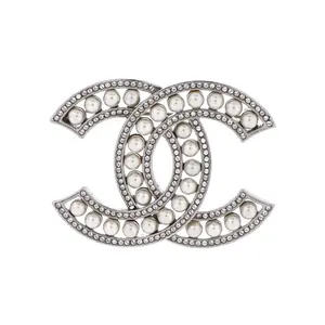 Pre-owned Chanel CC Brooch Metal with Crystals and Faux Pearls by Rebag