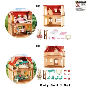 1/12 Scale Dollhouse Toy Set, Miniature Two-Story Villa Playhouse, Forest Animal Family Scene, Ideal Birthday Gift for Kids Aged 3+
