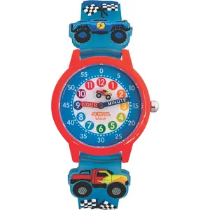 F-WWA12   Kids 3D Band First Watch - Analog Color Watch - Monster Trucks, Dinosaurs, Spider - Time Teacher - Girls, Boys, Children - School Watch