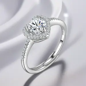 Adjustable Heart-Shaped Rhinestone Ring – Luxury Women’s Jewelry, Perfect Birthday Gift